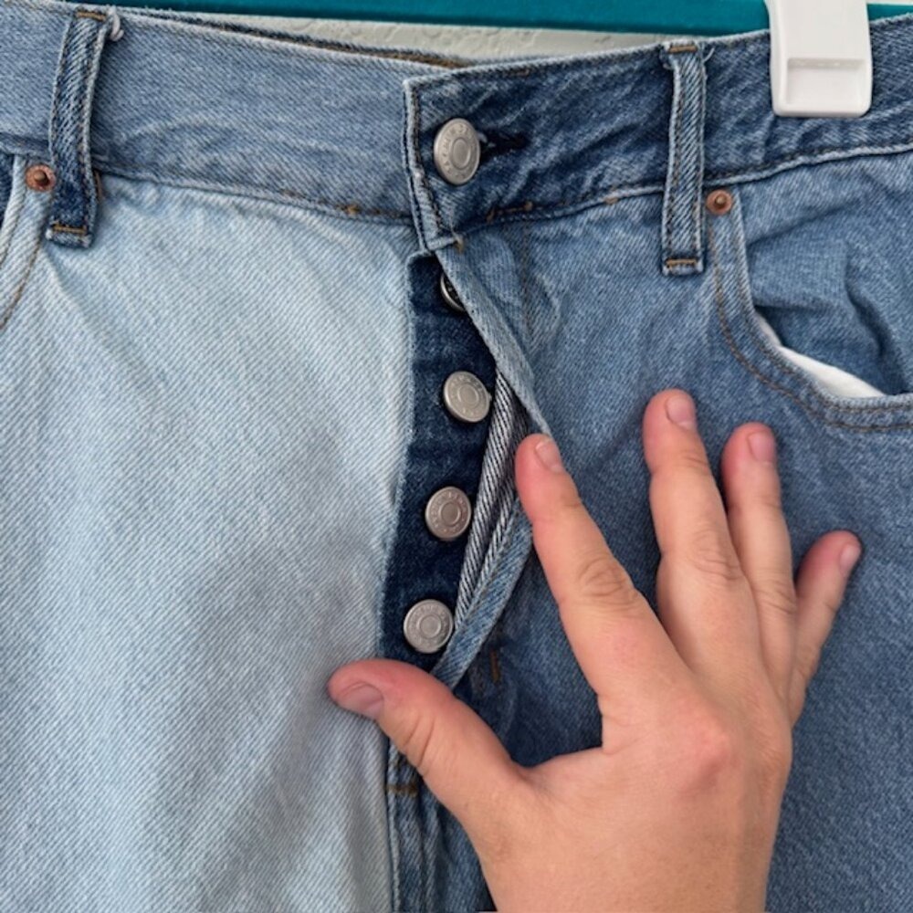 PacSun High Rise Straight Patchwork Blue Denim‎ Jeans Size 28 Button Fly - Picture 6 of 9